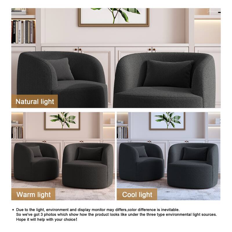 Modern Accent Chair Boucle Swivel Barrel Chair Set of 2