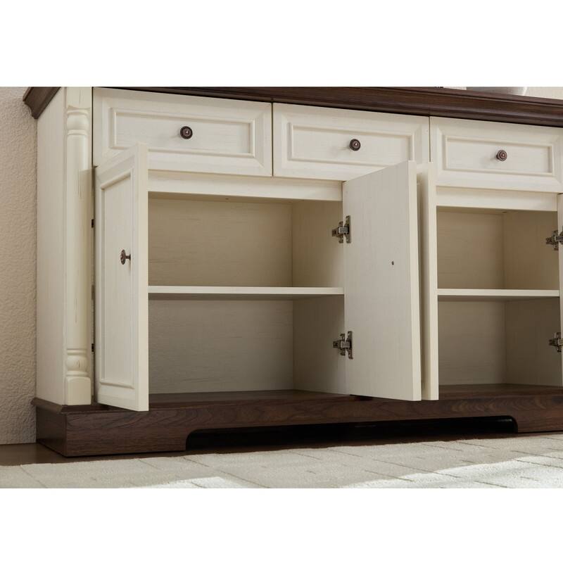 Farmhouse Roman Column Cabinet‌ – Wooden Storage Unit with Drawers & Doors, Coffee Bar & Wine Cooler for Kitchen or Hallway