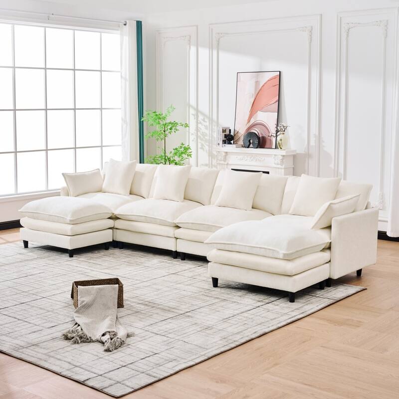 140.9" U-shaped Cashmere Modular Sectional Sofa with 2 Movable Ottomans