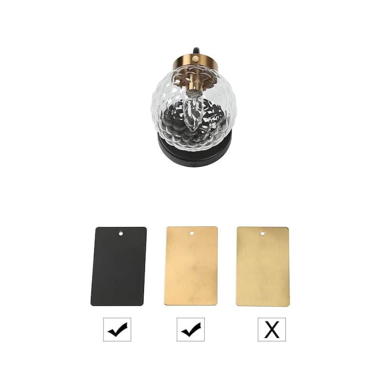 Modern Farmhouse Black Gold 1-Light Wall Sconces Globe Bathroom Vanity Lights - Light fixture: W 5" x D 8" x H 7.5"