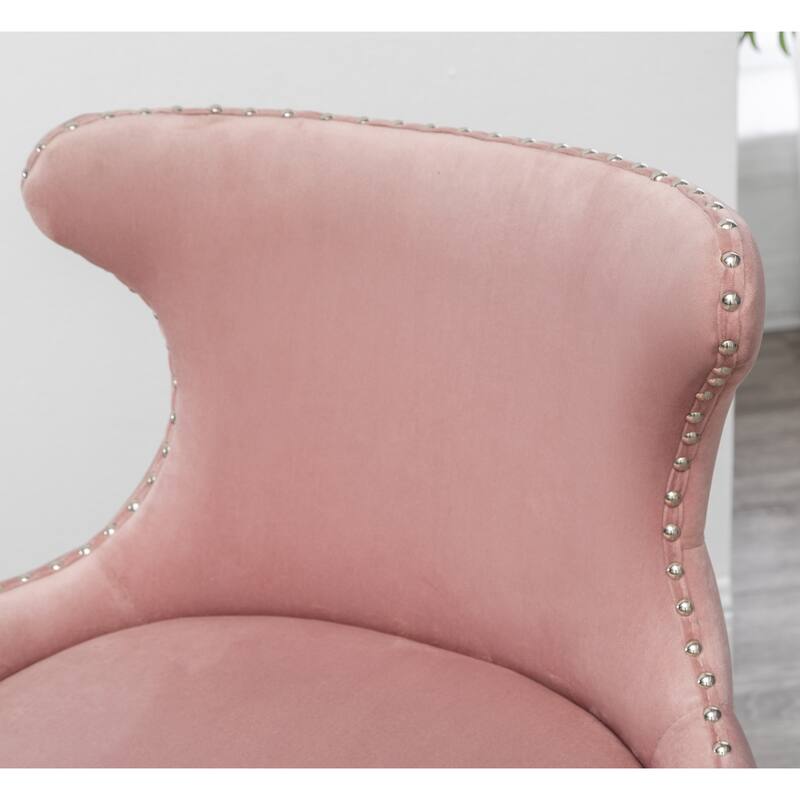 Pink Modern 23" Polyester Upholstered Accent Chair with Solid Rubberwood Legs and Nailheads