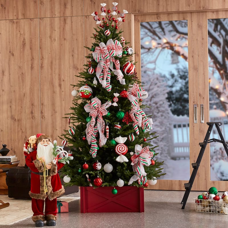 Glitzhome 7.5ft Flocked Evergreen Slim Fir Artificial Christmas Tree