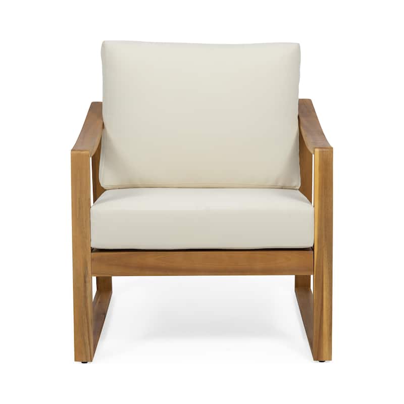 Samwell Acacia Wood Outdoor Club Chair with Cushion by Christopher Knight Home - Teak + Beige