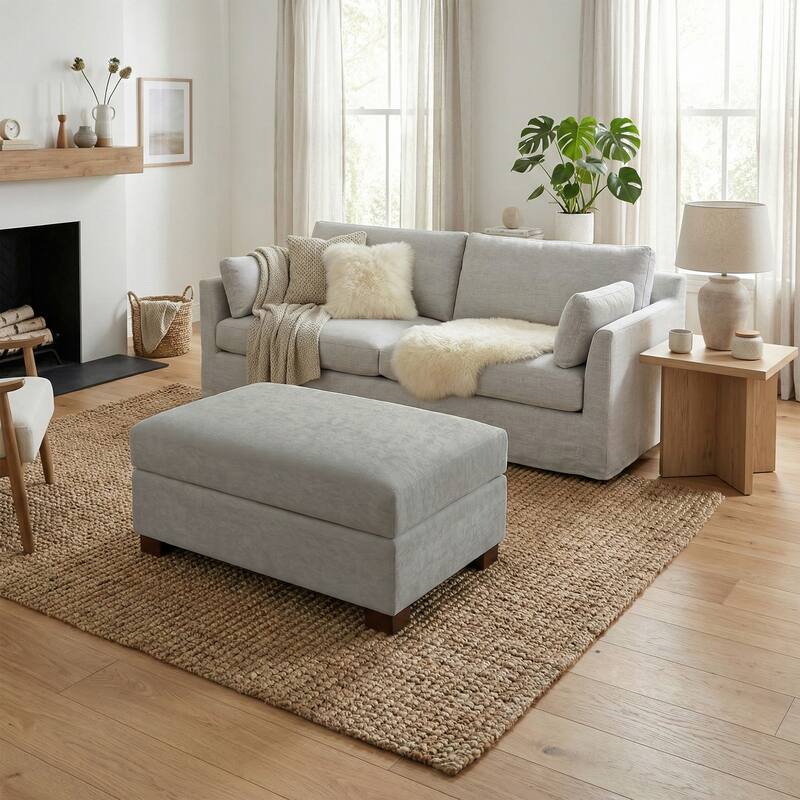 Oversized Chenille Modular Ottoman With Cushioned Top