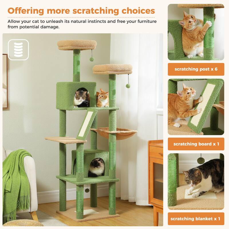 Large cat tree with apartment, hammock and toy ball