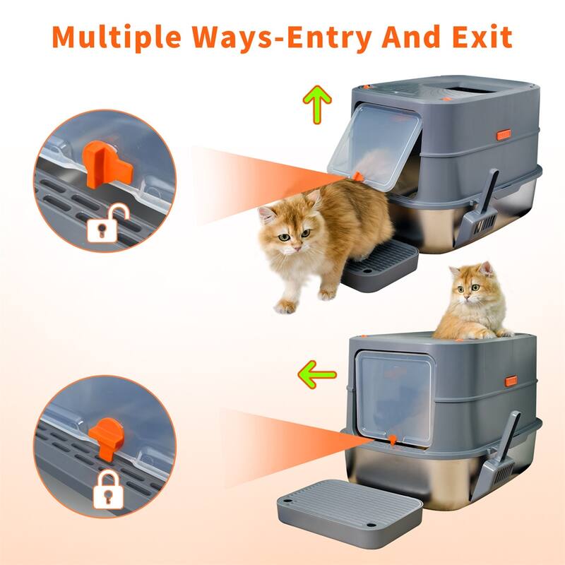 Full Enclosed Stainless Steel Cat Litter Box with Lid