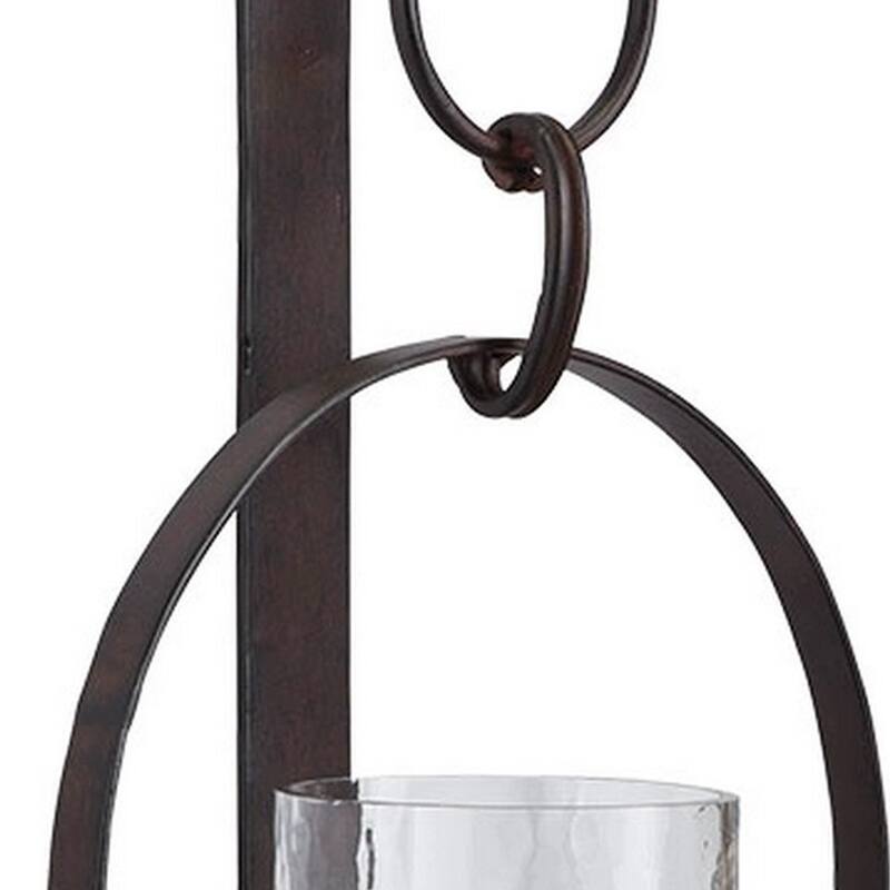 Metal Wall Sconce with Glass Hurricane and Chain Design Holder, Black