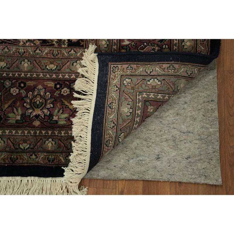 Hand Knotted Oriental 100% Wool Carpet Traditional All-Over Navy Blue & Blues Tabriz Area Rug - 10' 7'' X 7' 9''