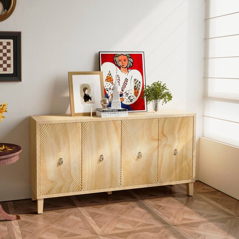 Carved Scatter Pattern Sideboard Bar Cabinet Buffet Cabinet, Natural
