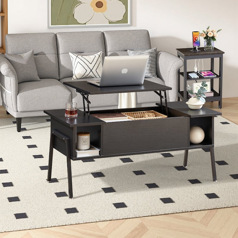 VECELO 3-Piece Coffee Table Set,Lift Top Coffee Table with Hidden Storage and Nightstands Set of 2