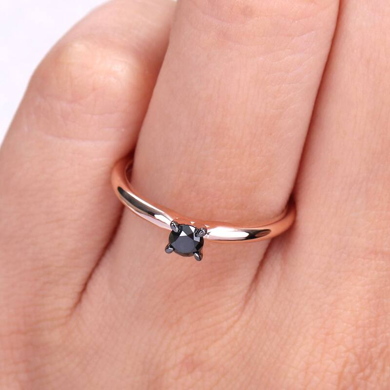 Miadora 1/4ct TDW Black Diamond Solitaire Engagement Ring in 14k Rose Gold