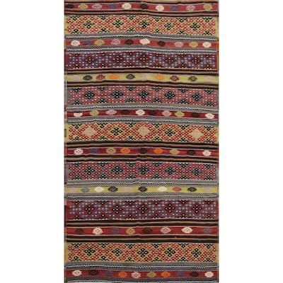 Hand Woven Oriental 100% Wool Carpet Southwestern Tribal Multi-Colored Kilim Area Rug - 10' 2'' X 5' 7''