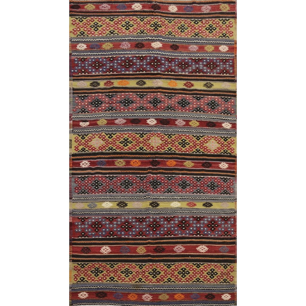 Hand Woven Oriental 100% Wool Carpet Southwestern Tribal Multi-Colored Kilim Area Rug - 10' 2'' X 5' 7''