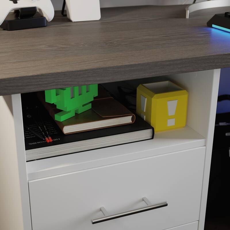 Engineered Wood Traditional Gaming Desk with 2 Drawers, White