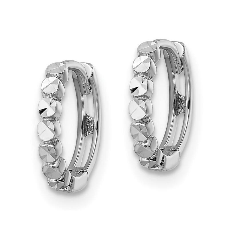 Curata 14k White Gold Sparkle Cut 2x12mm Hinged Hoop Earrings