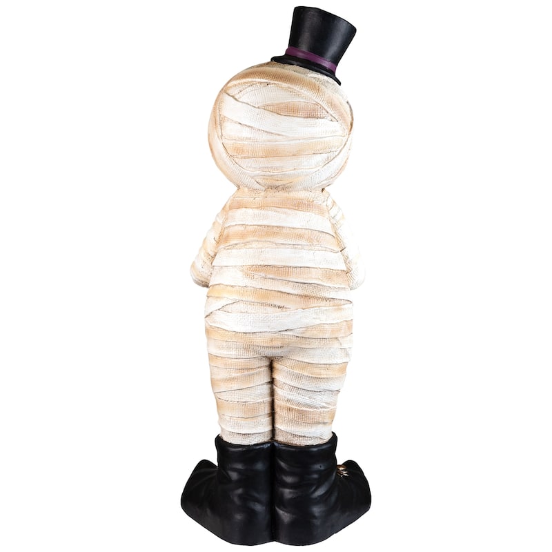 Mummy in Top Hat Holding Jack-O-Lantern Candy Dish Halloween Decoration - 23"