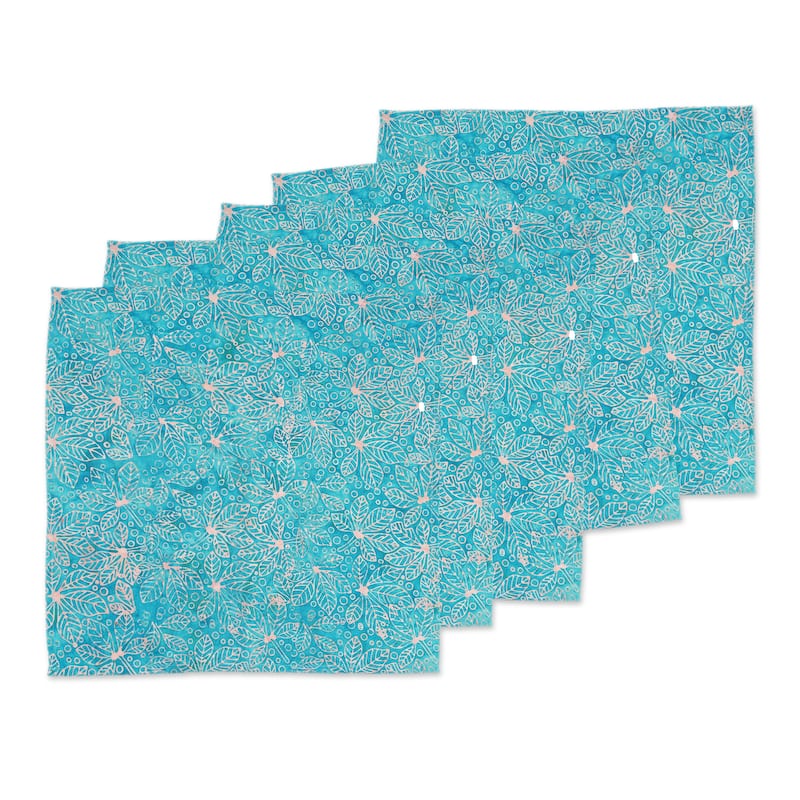 Novica Handmade Turquoise Vibes Cotton Batik Napkins (Set Of 6)