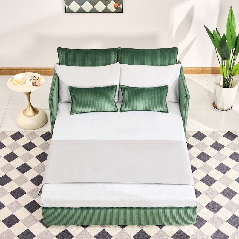 Roomfitters 55" Modern Corduroy Sofa Bed with Pull-out Sleeper Design, Modular Daybed with Storage Pocket & Pillows