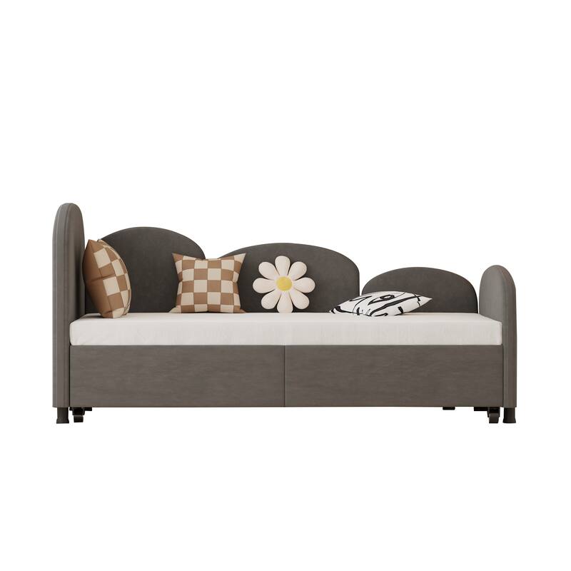 Twin Size Velvet Upholstered Flower Design Daybed with Storage Drawer, Multi-Functional Sofa Bed for Kids Room, Living Room