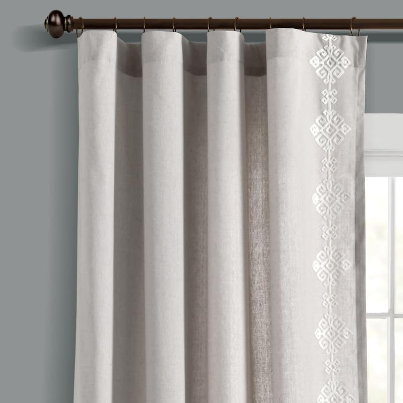 Lush Decor Luxury Modern Geo Linen Like Embroidery Border Window Curtain Panel - Light Gray