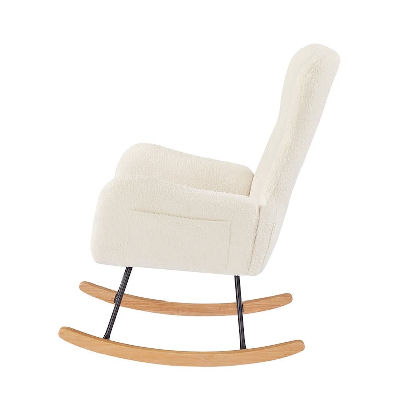 Teddy Velvet Upholstered Glider Rocking Chair, Glider Rocker with Side Pockets, Lounge Armchair with High Backrest