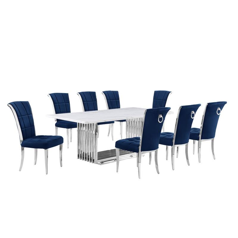 Best Quality Furniture D312/3-SC320-7 Dining Set with 79" White Marble Top