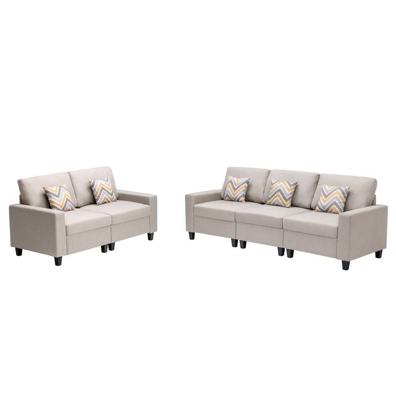 Beige Linen Sofa and Loveseat Living Room Set with Pillows and Interchangeable Legs
