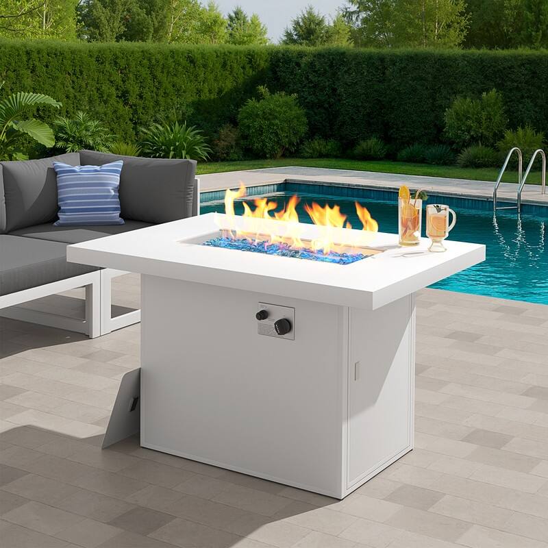 FINCATI 43" Aluminum Outdoor Fire Pit Table, CSA-certified 60,000 BTU Patio Coffee Table Fireplace, Extra Large Firepit - White