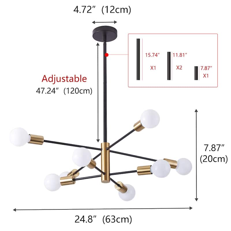 Modern 8-Light Sputnik Sturdy Metal Pendant Lamp