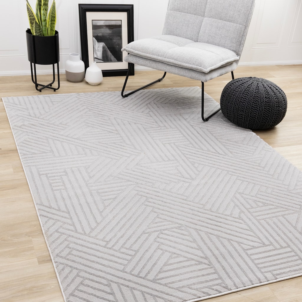 Ellie Collection - High-Low Textured Soft Polyester Grey Area Rug