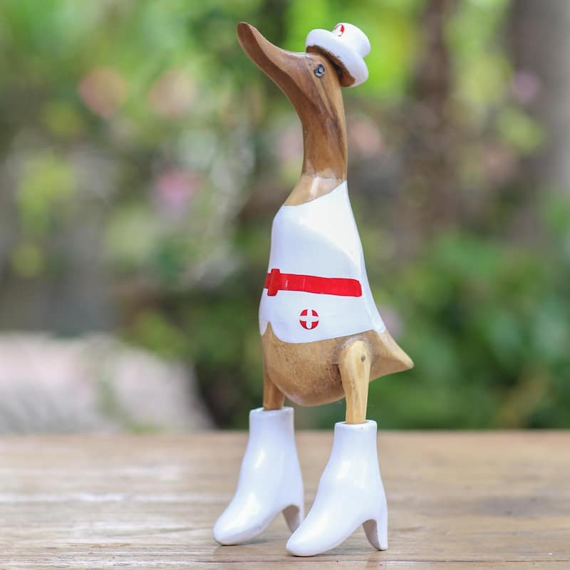 NOVICA Handmade Nurse Duck Wood Sculpture - 35 cm H x 9 cm W