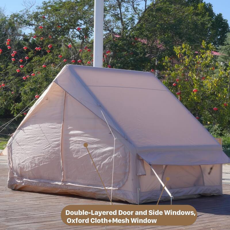 Inflatable Tent With Pump Easy Setup Oxford and Fabric Khaki