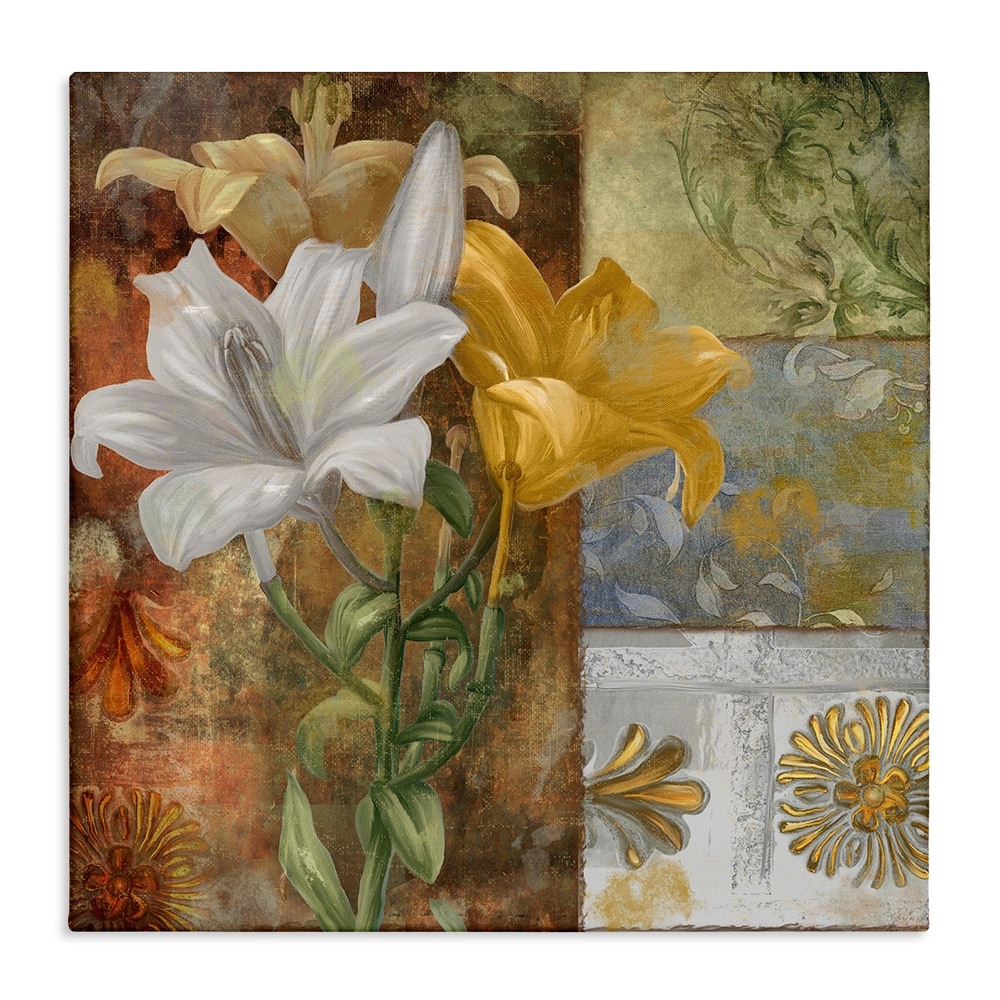 Stupell Blooming Lilies on Tile Pattern Canvas Wall Art Design By Sasha