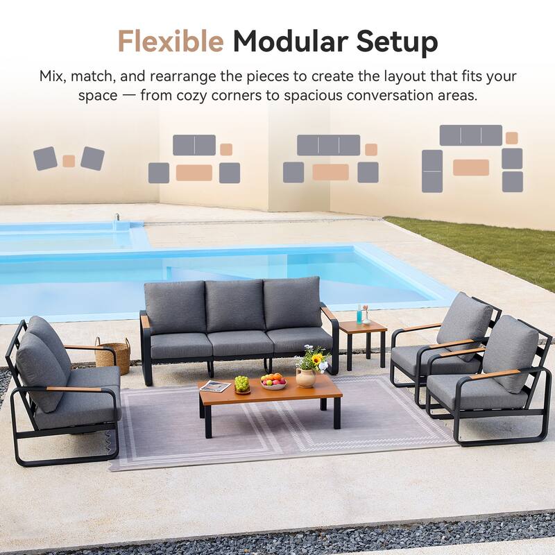 6-Piece Outdoor Patio Conversation Sofa Set with Cushions