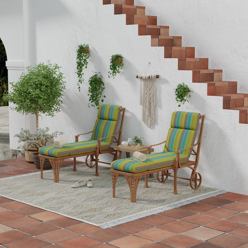 Sunbrella 72" x 22" Multicolor Stripe Outdoor Chaise Lounge Cushion with Ties and Loop - 72'' L x 22'' W x 3.5'' H - Astoria Lagoon