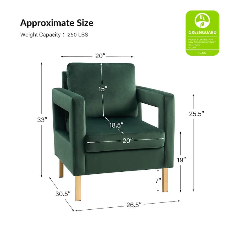 Valentina Comfy Accent Armchair with Golden Metal Legs and Removable Cushions by HULALA HOME