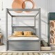 preview thumbnail 2 of 25, Full Size Wood Canopy Bed with 2 Drawers - Modern Design for Stylish Bedrooms, Brushed White/Brown/Grey