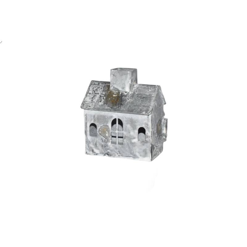 Sm. Iron House/Tealight Holder- A - RUSTIC WHITE WASH