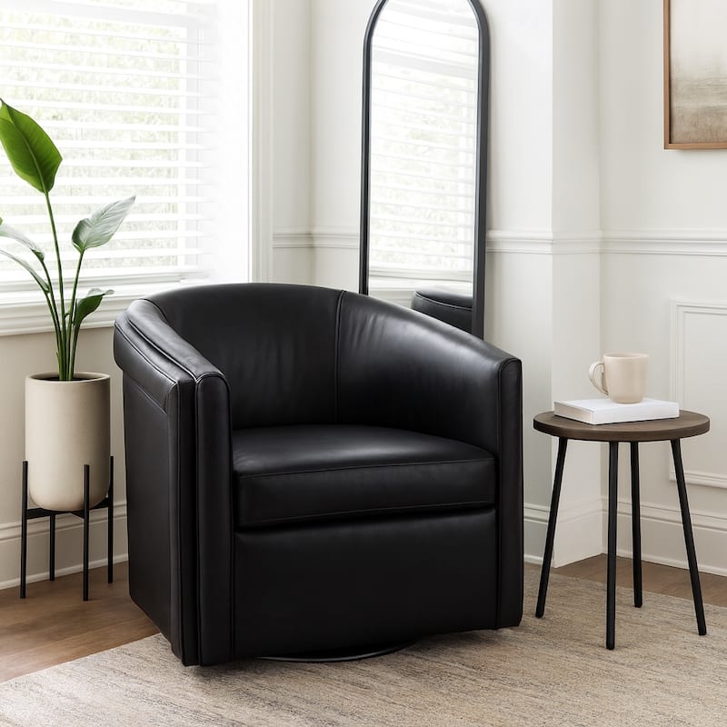 Leather Armchair Modern Swivel Upholstered Accent - 30" Black - 31.25"