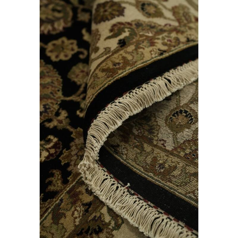 Hand Knotted Oriental 100% Wool Carpet Traditional All-Over Black Agra Area Rug - 9' 10'' X 8' 0''
