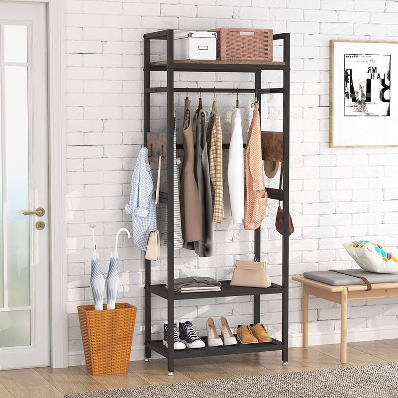 Industrial Small Clothes rack with shelves,freestanding closet organizer,27'' W X69'' H