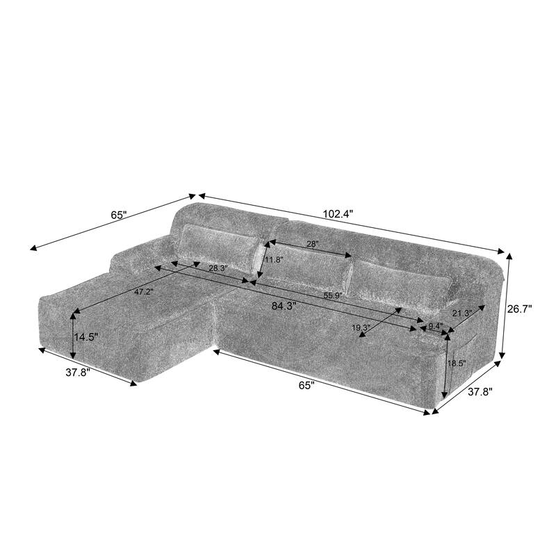 Chenille L-Shape Sectional Sofa, Minimalist Oversized Sleeper Couch, No Assembly Required