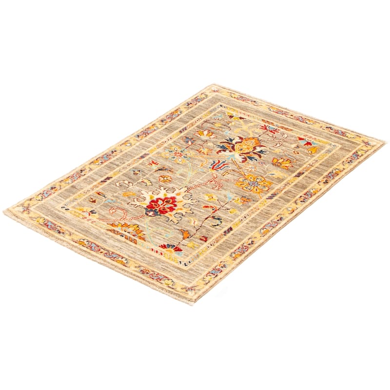 ECARPETGALLERY Hand-knotted Uzbek Ghazni Grey Wool Rug - 2'8 x 4'0