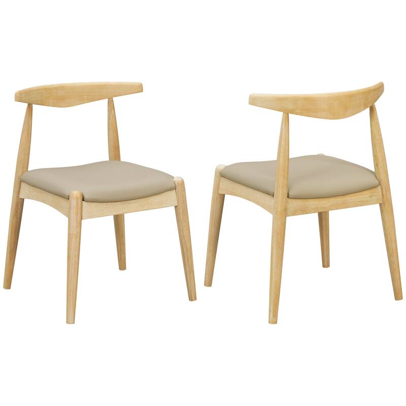 Set of 2 Rubberwood Dining Chairs, Ergonomic Backrest & Faux Leather Upholstery