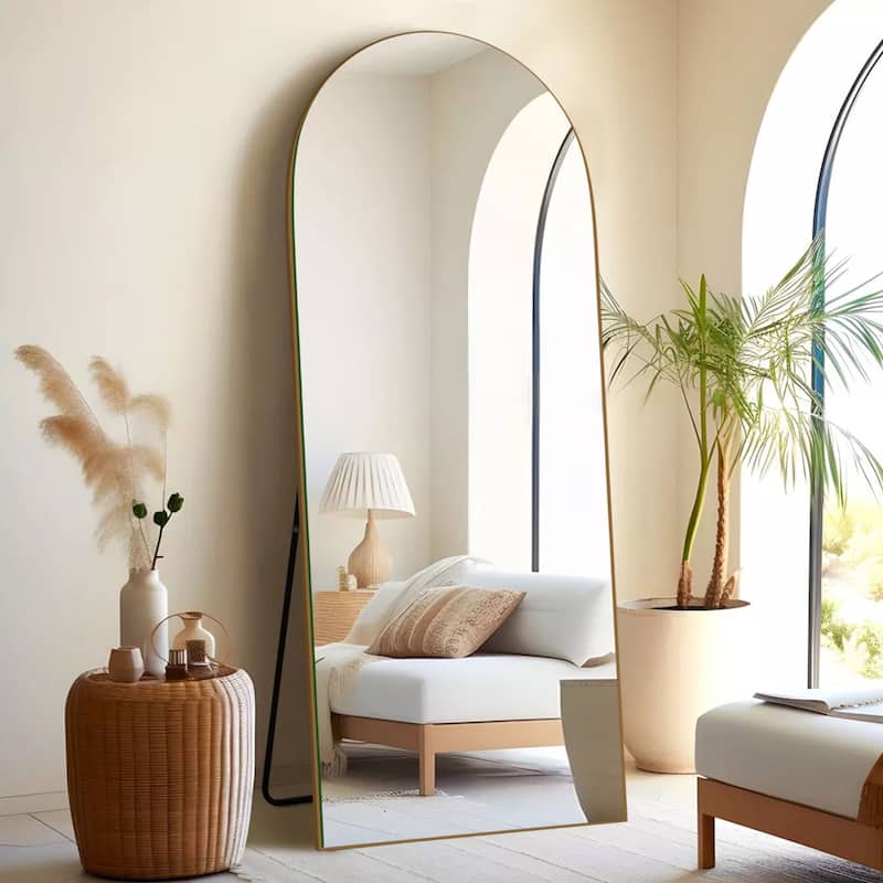 Arched Full-Length Standing Wood Floor Mirror, Wall Mirror - 65x22 - Gold
