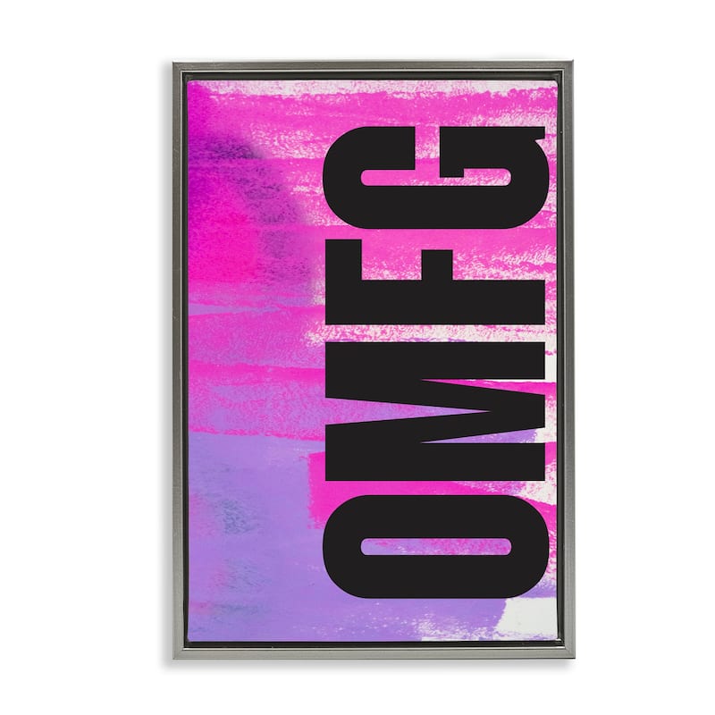 Stupell Bold OMFG on Abstract Framed Floater Canvas Wall Art Design By House of Lulu - 17 x 25 - Grey