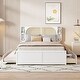 preview thumbnail 1 of 10, Queen Size Platform Bed with Rattan Headboard, Storage Drawers and Pull-Out Trundle for Extra Sleeping Space White