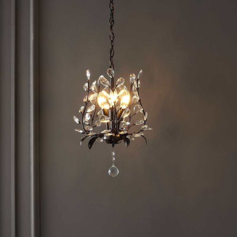 Joanna 12" 3-Light Contemporary Bohemian Iron/Acrylic LED Pendant, Oil Rubbed Bronze/Clear by JONATHAN Y