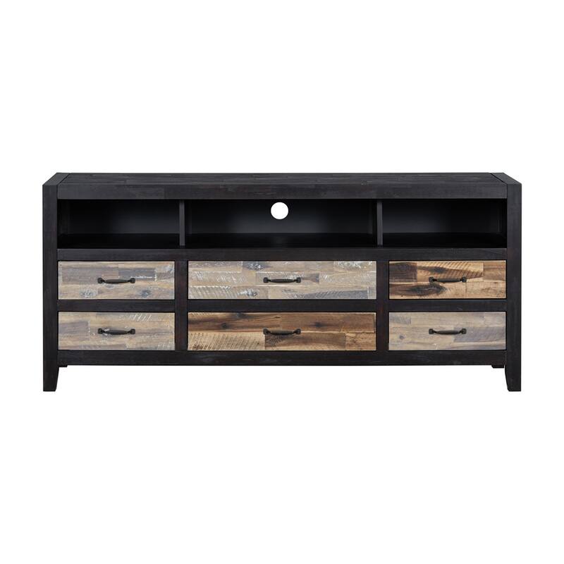 Distressed Wood TV Stand with 6 Drawers and 3 Shelves
