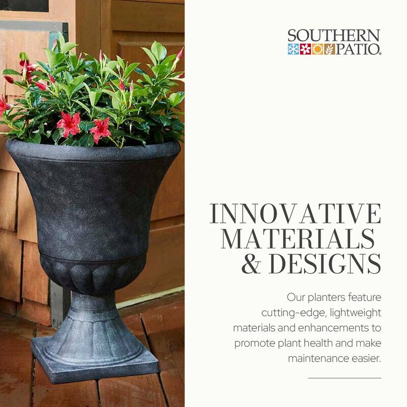 Southern Patio EB-029816 Winston 16 Inch Resin Outdoor Planter, Black (2 Pack) - (L x W x H): 16 x 16 x 21 inches